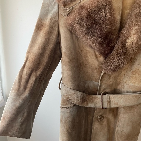 70s Vintage Robert Chernin Shearling Sheepskin Belted Coat Mens Size 42 - Picture 10 of 16